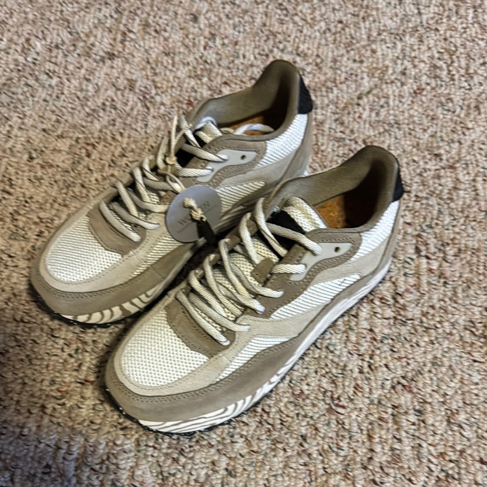 Cream and Brown Chunky Sneakers with Platform Sole